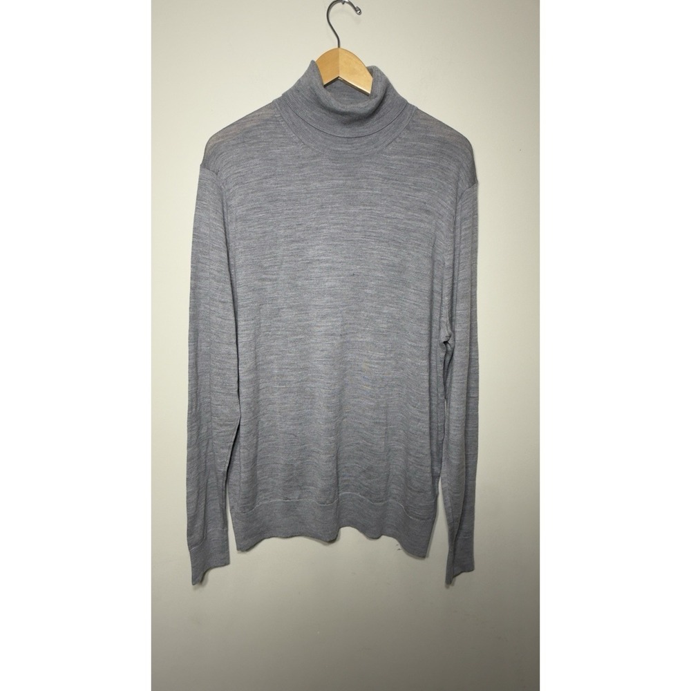 Uniqlo Sweater Mens Extra Large XL Gray 100% Wool Turtleneck Knit Pullover